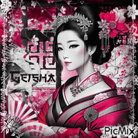 Geisha black white pink contrast