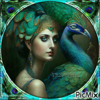 Woman and peacock - fantasy