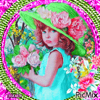 La petite fille avec un chapeau de fleurs animasyonlu GIF
