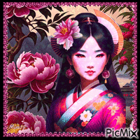 Femme asiatique en rose - GIF animé gratuit