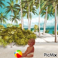 Baby with beach ball анимированный гифка