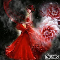 femme en rouge et noir Animated GIF