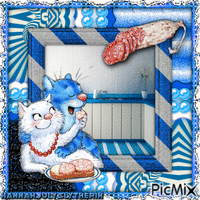 [[Blue & White Cat eating Salami Together]] - Бесплатный анимированный гифка