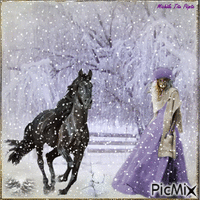 La princesse et son cheval sous la neige - GIF animé gratuit
