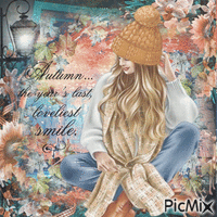 Autumn woman sitting - Nemokamas animacinis gif