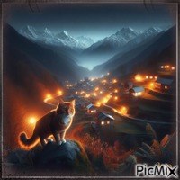 concours un chat erre la nuit - GIF animé gratuit