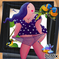Menina com passarinhos - Бесплатный анимированный гифка