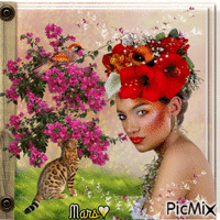 mujer  en la cabeza con  flores geanimeerde GIF