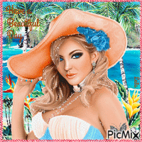 Have a Beautiful Day. Woman with a hat. Summer - GIF เคลื่อนไหวฟรี