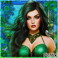 Woman in green and blue - Gratis animerad GIF