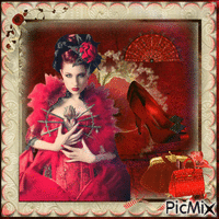 Femme et ses accessoires rouges et Noirs - GIF animé gratuit