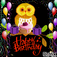 birthday owl animeret GIF