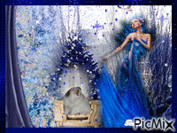dame en bleu en hiver - GIF animé gratuit
