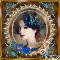 Portrait de femme bleu et brun - Gratis geanimeerde GIF