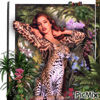 Woman with leopard animēts GIF