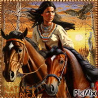 Horses with a Native American woman - GIF animé gratuit