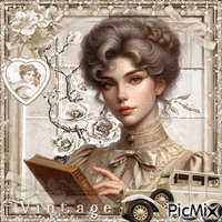 Vintage woman (Victorian) beige tones - GIF animé gratuit
