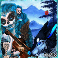 blue goth with wolf - Бесплатный анимированный гифка