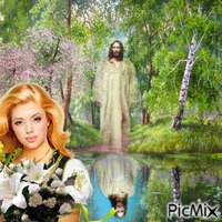 jesus  and woman Gif Animado