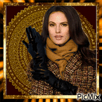 Woman with brown scarf and black gloves - Gratis animerad GIF