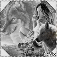Frau und Wölfe