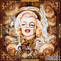 Marilyn Monroe Steampunk With Roses - Gratis animeret GIF