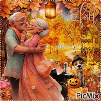 Hello fall. All we need is love. Old couple - GIF animado grátis