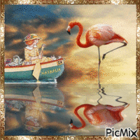 Petite fille et flamants roses - Darmowy animowany GIF
