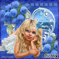 Young Girl - Blue Flowers - GIF animé gratuit