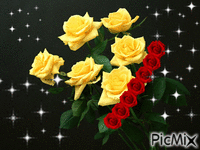 yelloe rose with heart - Animovaný GIF zadarmo