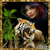 Woman and Tiger анимиран GIF