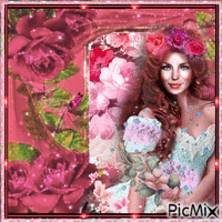 Lady with flowers - GIF animé gratuit