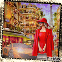 Mujer en París con su coche - GIF animasi gratis