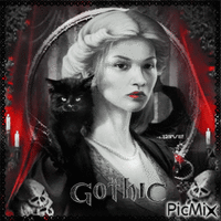 Gothic portrait woman cat BWR