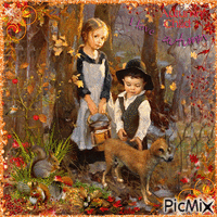 Autumn child.  love autumn. Children in the woods анимиран GIF