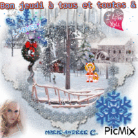 Paysage d'hiver, neige § Bon Jeudi. анимированный гифка