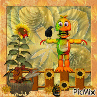 Chibi Withered Chica does not make a good scarecrow GIF animado