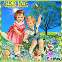 Spring. Happy Easter. Children - Бесплатни анимирани ГИФ