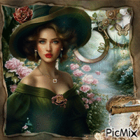 Mujer vintage en colores verde y marrón GIF animé