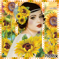 Woman vintage Sunflowers κινούμενο GIF