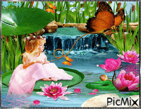 filles fleurs papillons animovaný GIF