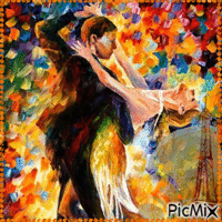 Danseurs de tango à Paris de Leonid Afremov. - Gratis geanimeerde GIF