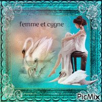 femme et cygnes - GIF animé gratuit