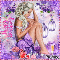 Happy Birthday. Purple, pink, girl - GIF animado gratis