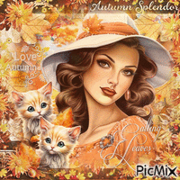 Autumn woman beauty animals cat