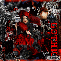 Gotisches Porträt in Rot und Schwarz