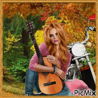 Femme sur une moto avec une guitare - GIF animé gratuit