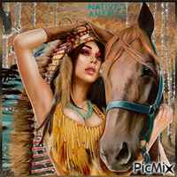 Native American woman with her horse - Free animated GIF