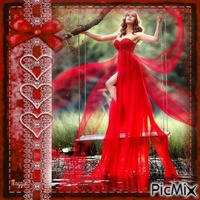 woman in red animirani GIF