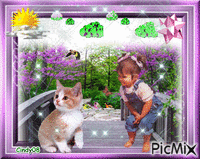 Enfant et petit chat κινούμενο GIF